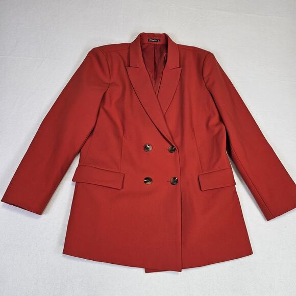 J McLaughlin Womens 12 Double Breasted Blazer Red Preppy Designer Old Money Peak - Picture 16 of 16
